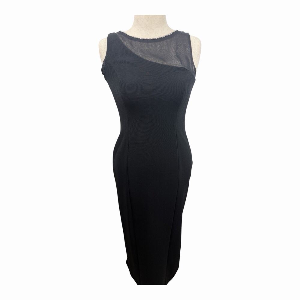 Alex Evenings Dress 12 Petite Black Midi Sheer Illusion Beaded Formal Cocktail
